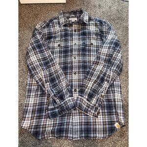 Carhartt Shirt Mens Size M Relaxed Fit Blue Plaid Long Sleeve Twill Button Down